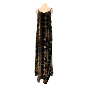 Chaser Velvet Maxi Dress Black Gold Silk Knit Sleeveless Back Keyhole Pull-Over